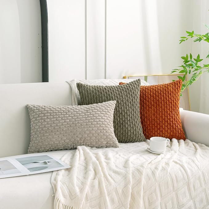 Set of 4 Burnt Orange Decorative Throw Pillow Covers 18x18 Inch Corduroy Pillow Covers for Bed Couch Sofa Living Room Soft Square Cushion Cases