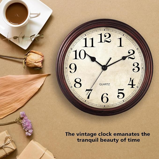 Wall Clock, Bronze Silent Non Ticking Battery Operated Clocks, Decorative for Living Room, Bedrooms, Kitchen, Office (14 inch)