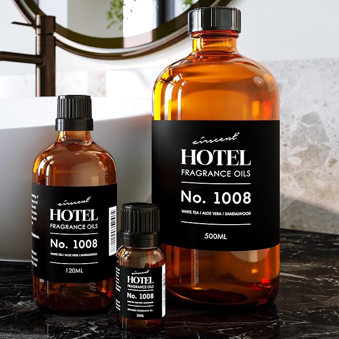 AirScent Hotel Diffuser Oil No. 1008 - White Tea, Aloe Sandalwood - 30 mL | Hotel Scent Dupe - Premium Fragrance Oil for Ultrasonic and Waterless Diffusers and Crafting - 1 fl oz Dropper Bottle