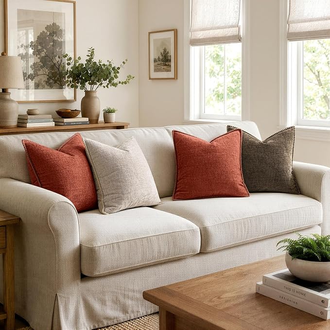 MIULEE Pack of 2 Fall Couch Throw Pillow Covers 20x20 Inch Burnt Orange Farmhouse Decorative Pillow Covers with Stitched Edge Soft Chenille Solid Dyed Pillow Covers for Sofa Bed Living Room