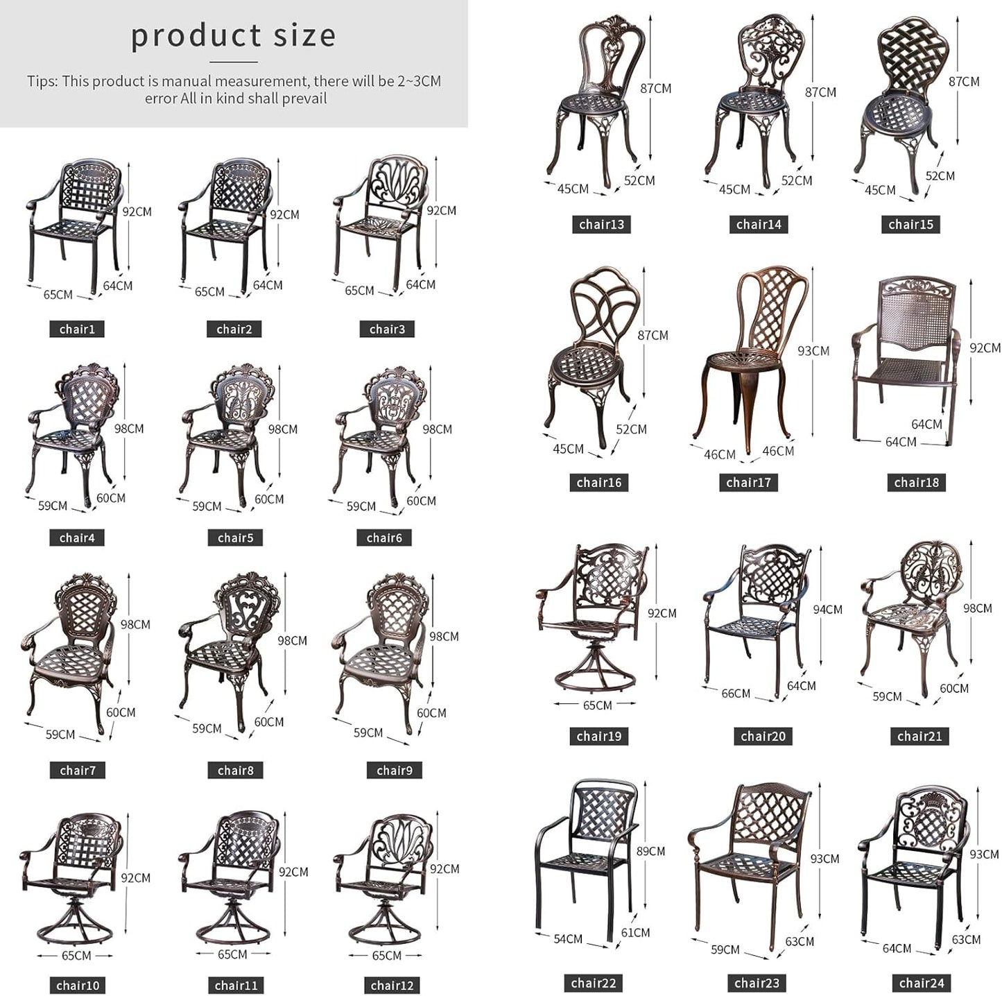 Outdoor Dining Chair Cast Aluminum Patio Chairs Set of 2 All-Weather Patio Dining Chair with Adjustable Feet for Backyard Garden (B-Style Finland Chair)