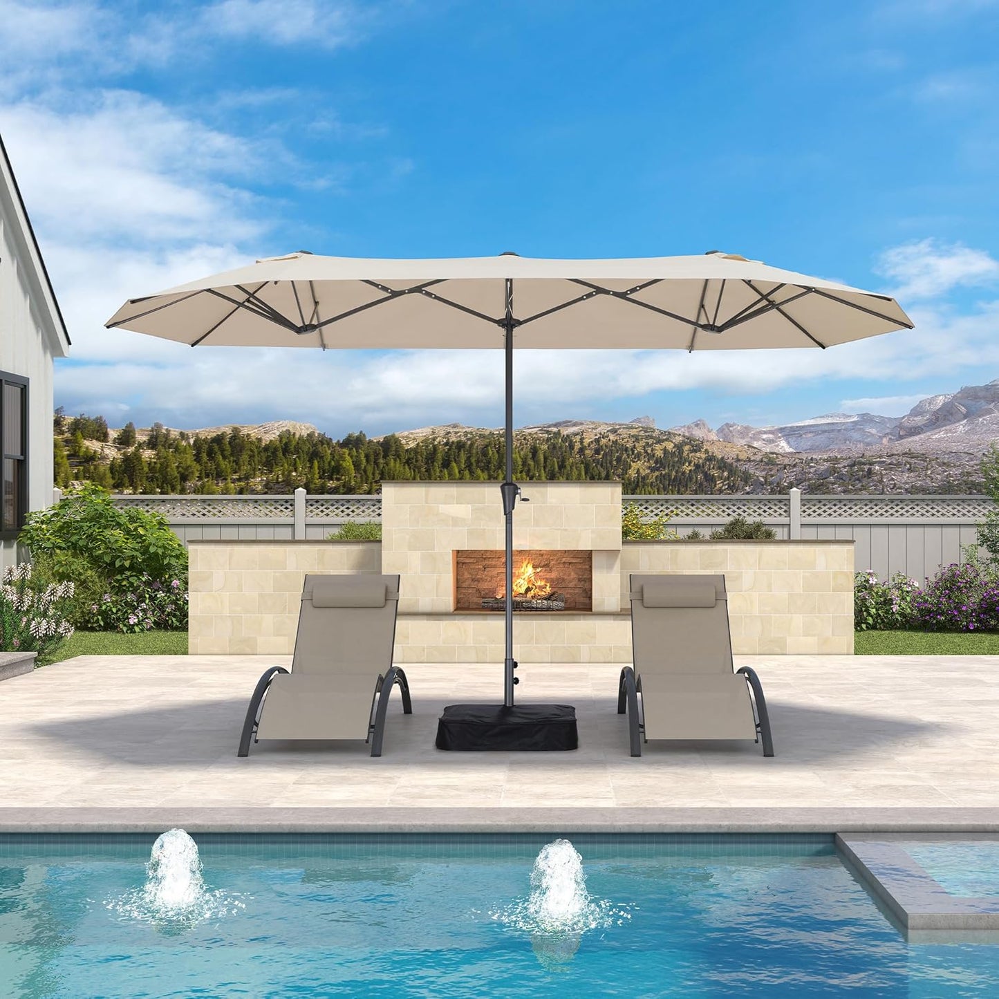 PURPLE LEAF 13ft Double-Sided Patio Umbrella with Base Included Market Rectangle Umbrella Outdoor Table Umbrella with Crank for Pool Garden Deck, Cream