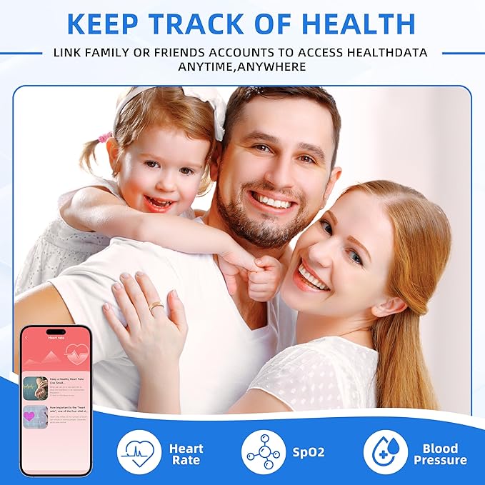 Smart Ring Health Tracking, Sleep Tracking, Heart Rate, Blood Oxygen, Blood Pressure，Fitness Ring, Activity Monitoring, 5 Days Battery, 5ATM Waterproof, No Subscription (Gold, 7#)
