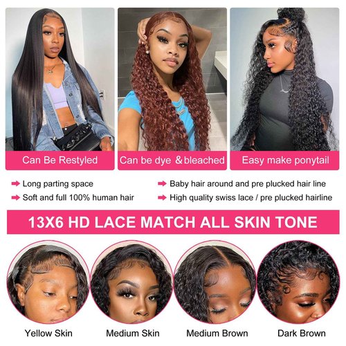 Odored Deep Wave Lace Front Wigs Human Hair 13x6 HD Transparent Deep Curly Lace Frontal Wigs Human Hair 180% Density Glueless Wigs Natural Color 22 Inch