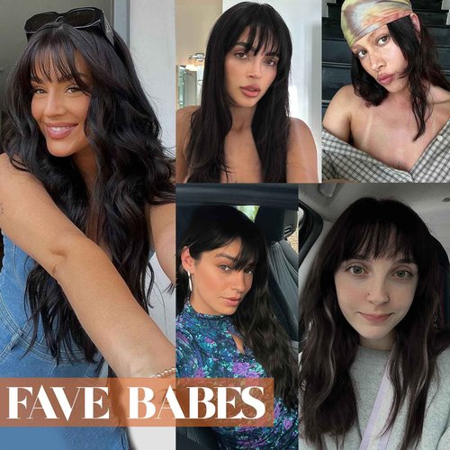 FAVE 14 Inches Human Hair Wig with Bangs Natural Wave Wig with Bangs Realistic 1×3 HD HD Lace Top,Natural Bangs and Color,Silk Texture