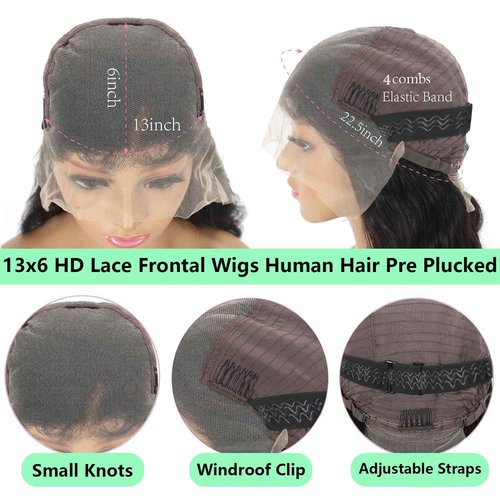 Aolisox 14 Inch Bob Wig Human Hair 13x6 Body Wave Lace Front Wigs Human Hair 200 Density HD Lace Frontal Wigs Short Body Wav Wigs for Women Pre Plucked Natural Black