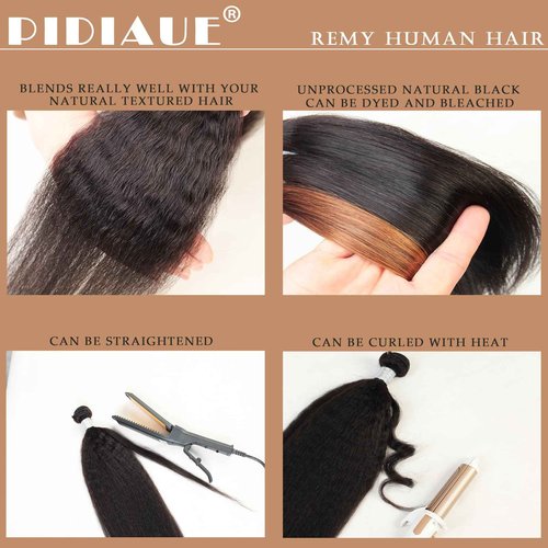 PIDIAUE Kinky Straight Bundles Human Hair Weave Yaki Straight Bundles 12 14 16 inch Remy Hair 12a 100% Unprocessed Brazilian Virgin Hair Natural Color