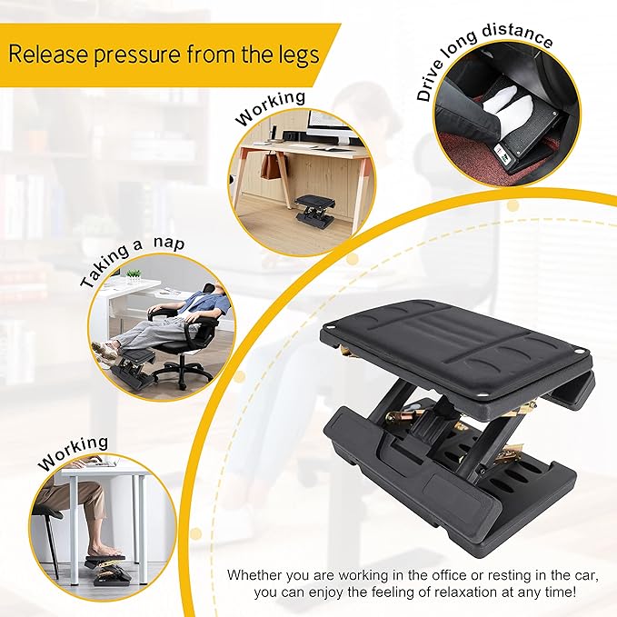Adjustable Foot Rest Under Desk - Ergonomic Office Foot Stool with Massage, Leg Rest for Desk, Anti-Slip Design for Home & Work, Improves Posture (Black)
