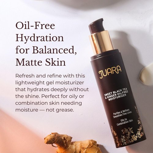 JUARA: Sweet Black Tea & Ginger Oil-Free Moisturizer | Matte Finish Lotion Reduces Shine | Deluxe Moisturizing Facial Treatment | Plumping Hyaluronic Acid | Paraben & Sulfate Free | Vegetarian | 1.7oz