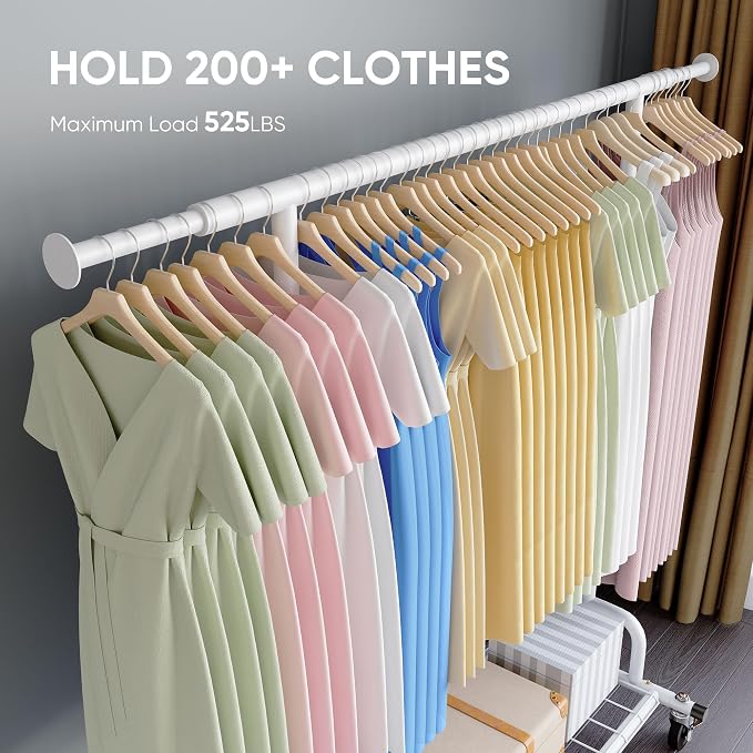 HOKEEPER Clothing Garment Rack Capacity 525LBS Clothing Racks on Wheels Rolling Clothes Rack for Hanging Clothes Heavy Duty Collapsible Commercial