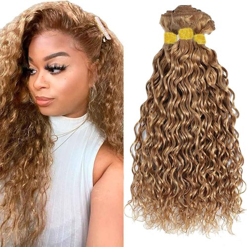 Habiliana Bundles Human Hair 24 26 28 Inch Water Wave Brown 27 Human Hair Bundles 11A Unprocessed Brazilian Virgin Quick Weave Hair Extensions for Black Women