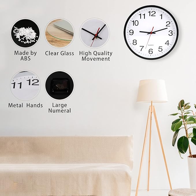 OceeK Wall Clock, Silent Non-Ticking, Modern Small Wall Clocks 8 Inch, Quality Quartz Battery Operated Analog Classic Clocks,Round