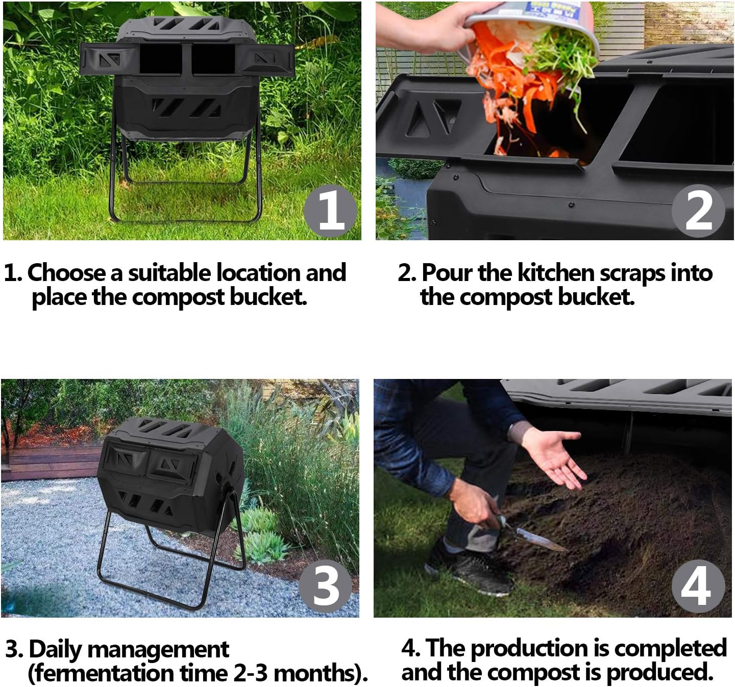 Nouva 43 Gallon Large Composting Tumbler Dual Rotating Chamber Garden Composter Bin Compost Bin with Steel Frame Outdoor Garden Yard