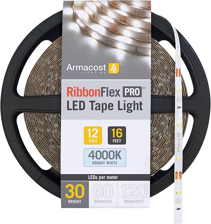 Armacost Lighting RibbonFlex Pro 12V White LED Strip Lights 30 LED/m, 4000K, 16.4 ft 151230