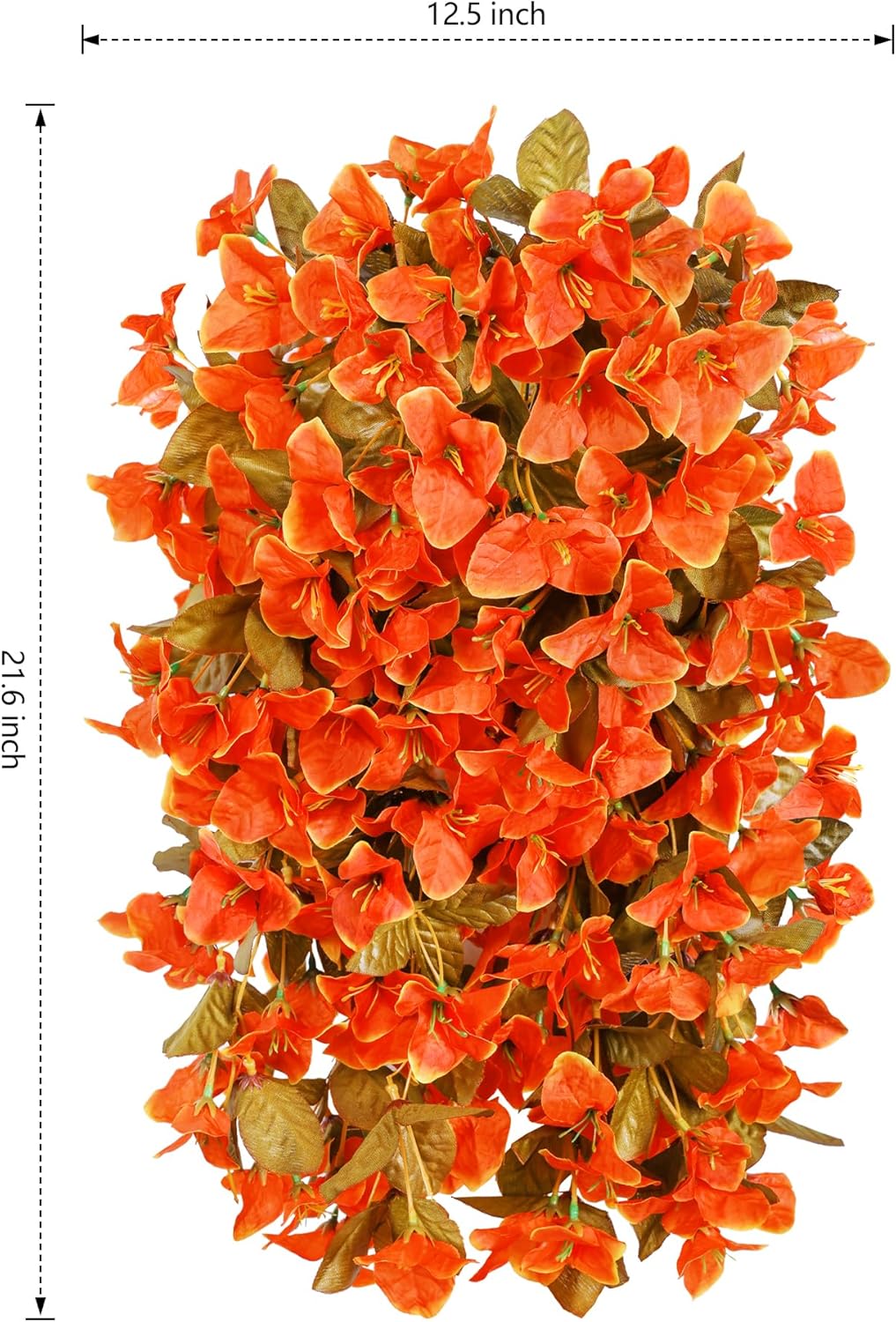 Bougainvillea Artificial Fall Hanging Flowers Plants for Outdoors Autumn Decoration, 2pcs Faux Bougainvillea Vines Orange Fake Flowers Realistic UV Resistant Silk Flowers for Outside Planter Yard Home