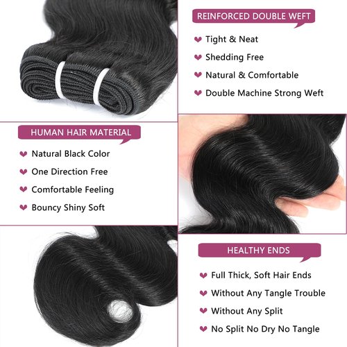 Human Hair Bundles with Frontal (14 14 16 16+14Frontal) 12A Body Wave Bundles with Frontal 13x4 HD Lace Frontal Brazilian Virgin Hair 4 Bundles with Frontal 150% Density Natural Color