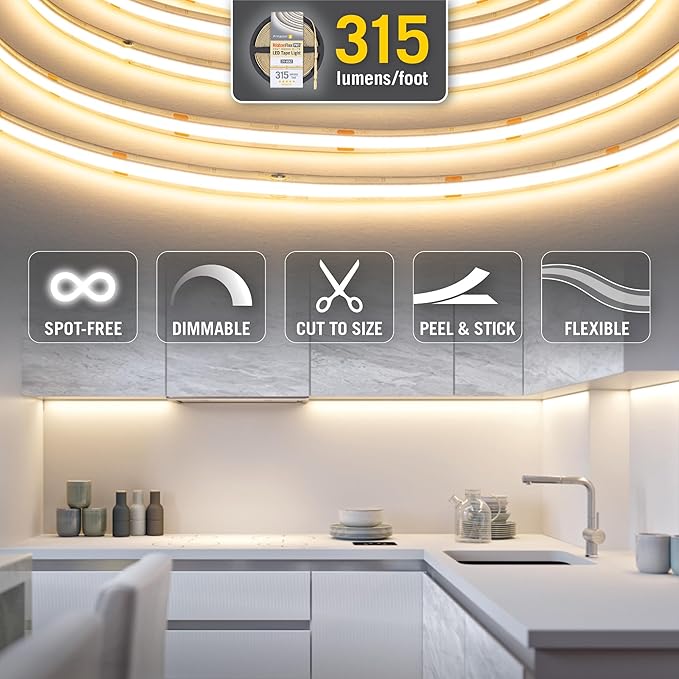 Armacost Lighting RibbonFlex Pro 24V White COB LED Strip Light Tape 2700K, 315 Lumens/Ft, 20M 172160