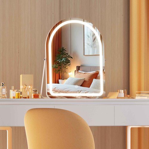 MINISO Vanity Mirror with Lights-14" x 18" Arched Makeup Mirror with 3 Color Lights, Adjustable Brightness, 10X Magnification