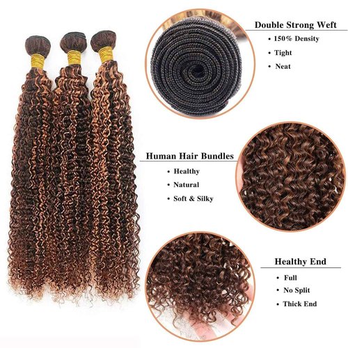 Highlight Human Hair Bundles Brown 26 28 30 Inch Color P4/30 Curly Wave Bundles Human Hair Extension Highlight Brown 12A Unprocessed Brazilian Virgin Double Weft Double Weft