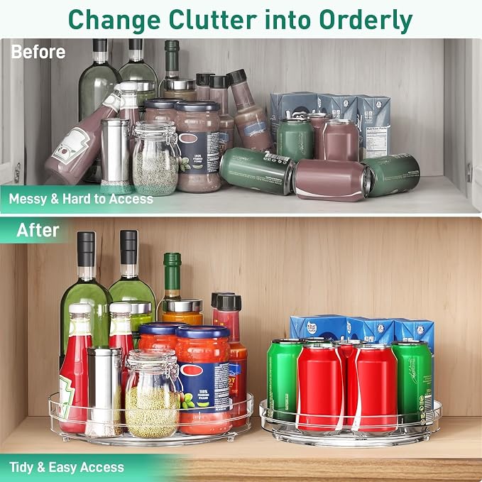 Optish 2 Pack Lazy Susan Organizer, 10.7" Lazy Susan Turntable for Cabinet, Spice Organization for Cabinet, Refrigerator, Pantry, Closet, Countertop, Non-Skid Turntable Organizer, Clear
