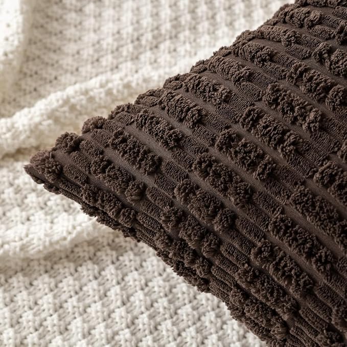 MIULEE Pack of 2 Corduroy Decorative Throw Pillow Covers 16x16 Inch Soft Boho Striped Pillow Covers Modern Farmhouse Home Decor for Sofa Living Room Couch Bed Dark Brown