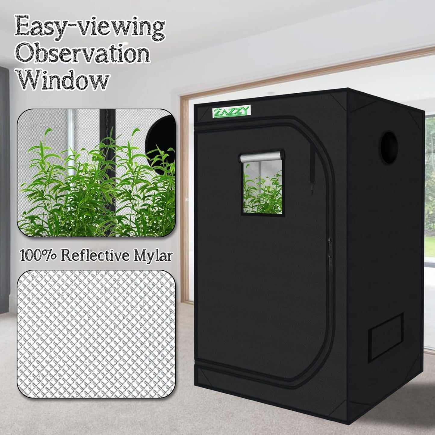 zazzy Grow Tent, 48"x48"x78" Growing Tents for Indoor Plant 600D Mylar Hydroponic Grow Tent High Reflective Growing Tent Room for Indoor Plant Fruit Flower Veg