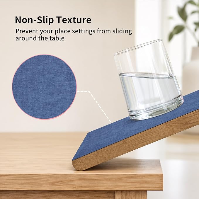 Maxpearl Faux Leather Placemats Set of 4 - Waterproof - Wipe Clean - Heat Resistant - Anti Slip Dining Table Place Mats, Suitable for Indoor & Outdoor Use, 17’’×12’’, Navy Blue