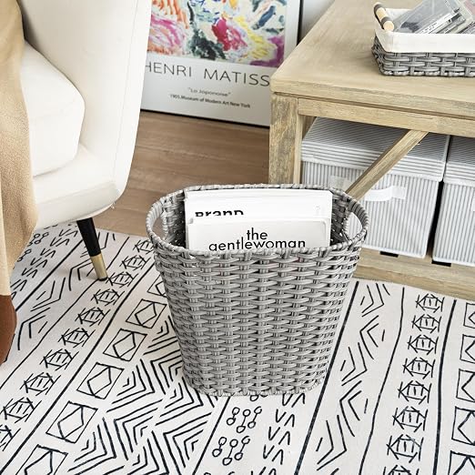 GRANNY SAYS Wicker Bathroom Trash Can, Wicker Waste Basket for Bathroom, Office Trash Can, Trash Bin for Bedroom, Wastebasket with Handles, 15 Liters/4 Gallons