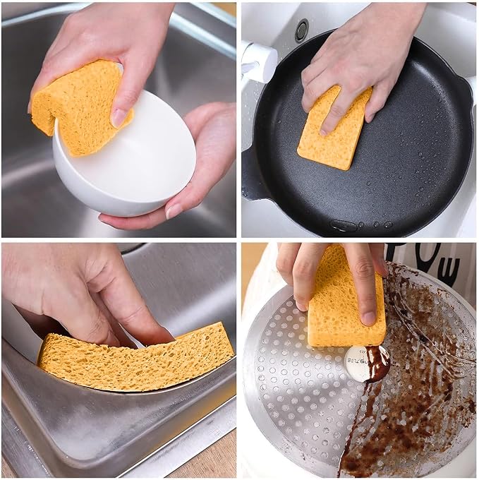 24 - Pack Non-Scratch Scrub Sponges - Sponges for Dishes and Washing Dishes, Cleaning Sponges for Kitchen Home and More (Yellow)