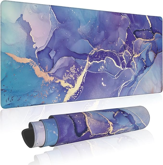 Large Mouse Pad Abstract Purple Marble Texture Extended Gaming Mouse Pad Non-Slip Desk Mat with Stitched Edge Laptop Computer Keyboard Mousepad for Office Home 35.4" x 15.7"