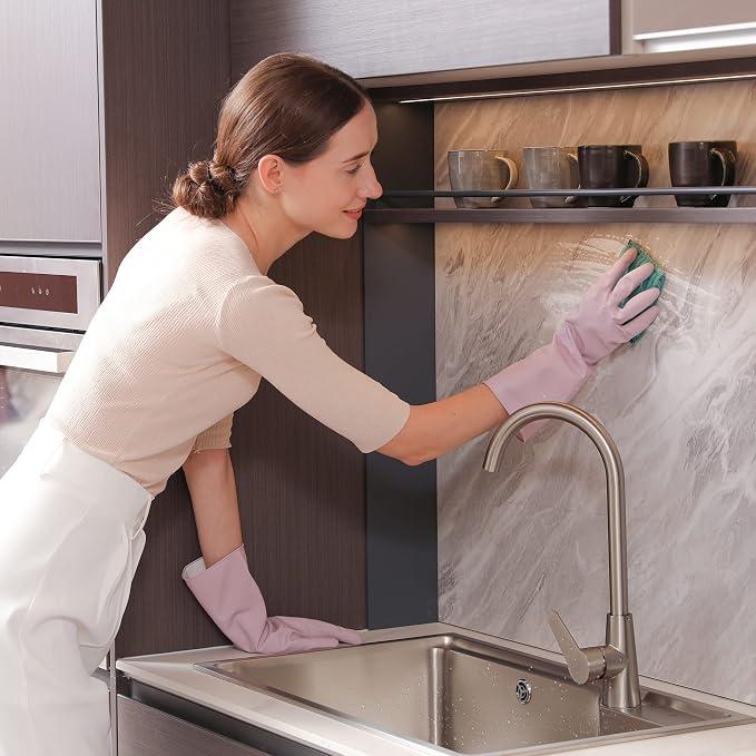 COOLJOB Small Household Rubber Gloves with Cotton Liner & Non-slip Grip, Waterproof Long Lasting Dishwashing Gloves for Kitchen & Bathroom Cleaning, Purple, 1 Pair