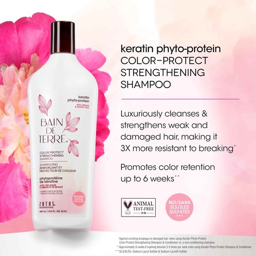 Bain de Terre Strengthening Shampoo and Conditioner Set & Shine Serum | Keratin Phyto-Protein | Strengthens Weak & Fragile Hair | Paraben Free | Color-Safe | 33.8 Fl Oz