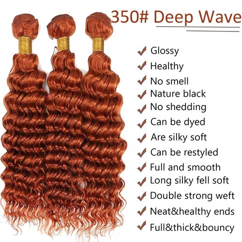 Habiliana Bundles Human Hair 24 26 28 Inch Deep Wave Orange Ginger Bundles 11A Unprocessed Brazilian Virgin Quick Weave Hair Extensions for Black Women