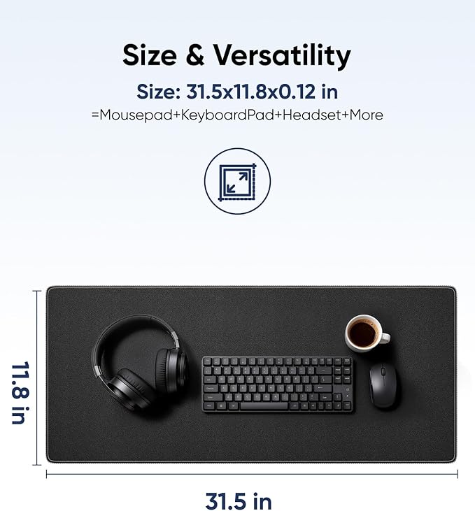 Reniteco Large Gaming Mouse Pad with Durable Stitched Edges, Non-Slip Rubber Base, Big Computer Keyboard Mouse Mat Desk Pad for Home Office Gaming Work, 31.5''x11.8''x0.12'', Black