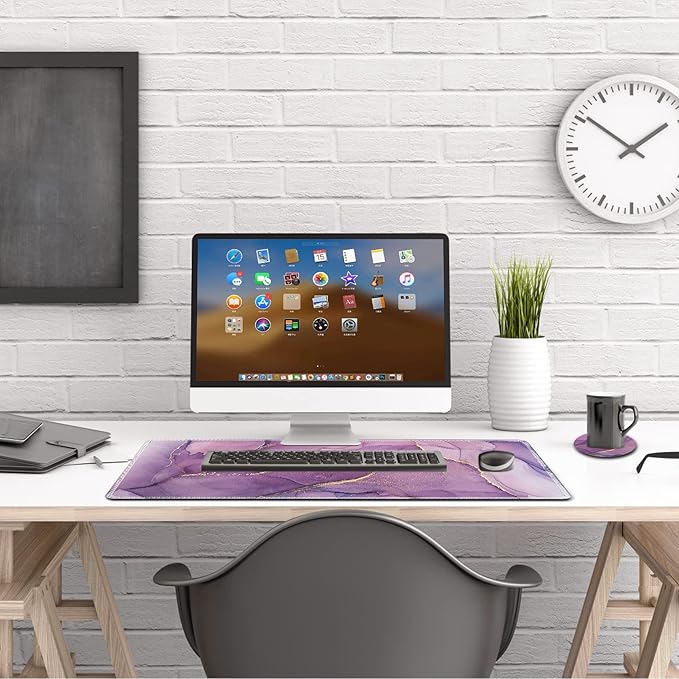 Large Gaming Mouse Pad, AIMSA Extended Mouse Pad with Stitched Edge, XL Keyboard Mouse Mat Non-Slip Rubber Base Desk Pad 31.5x15.7inch for Office Home Game Work -Purple Marble