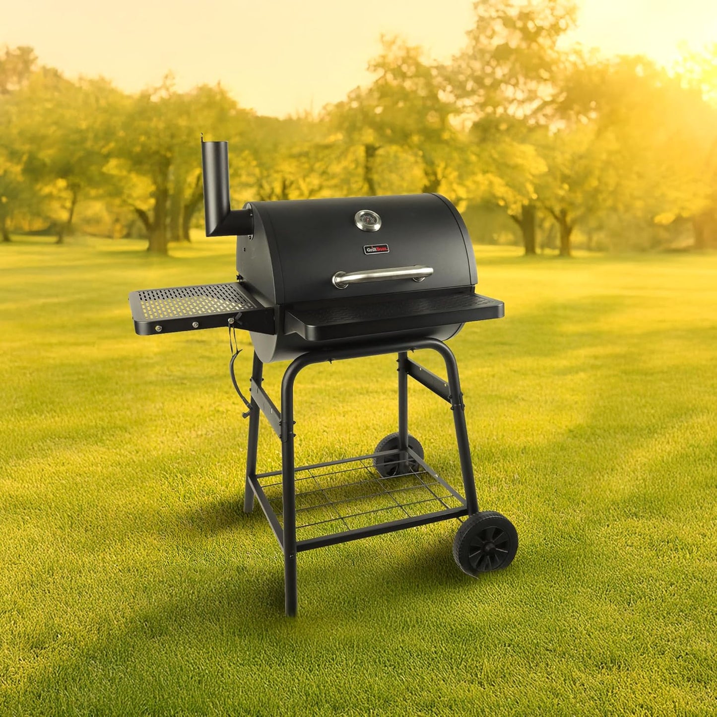 Grill Boss 23 Inch Charcoal Barrel Grill with Adjustable Grate, Large Cooking Area, Black