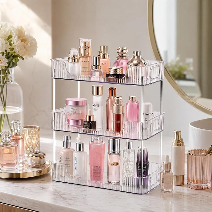 3 Tier Bathroom Counter Organizer, Bathroom Counter Shelf, Vanity Organizer Countertop, Skin Care Organizer, Makeup Perfume Organizer for Bathroom Tray, Cosmetic, Dresser, Kitchen