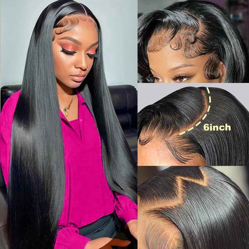 Mziio 28 Inch Straight Human Hair Wig 200% Density HD Lace Front Wigs Human Hair with Natural Hairline 13x6 Straight Lace Front Wigs Human Hair Pre Plucked Glueless Wigs Human Hair For Women