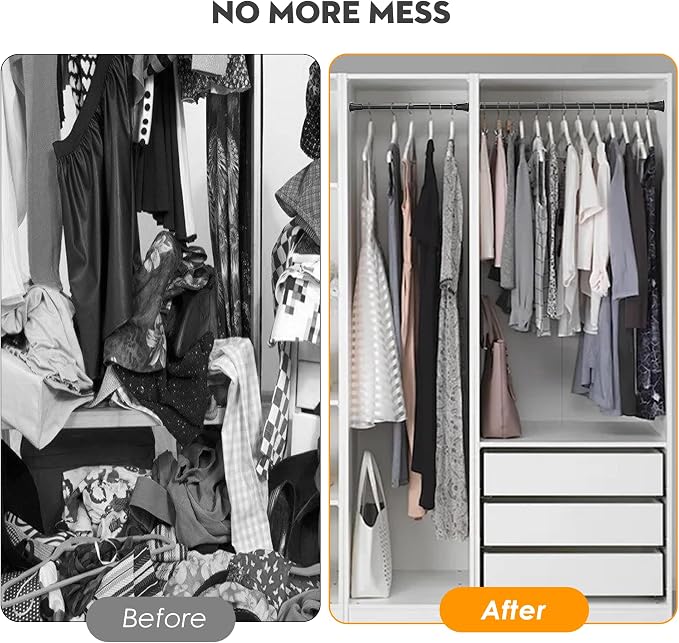 1.1 Inch Diameter Tension Closet Rods for Hanging Clothes 32-72 Inch, Adjustable Pole Closet to Hang Clothes, Heavy Duty Closet bar for Wardrobes with No Drilling Holder, Matte Black