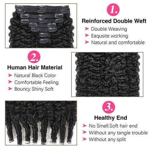 Mihugass Burmese Curly Clip in Hair Extensions #1B Natural Black Color Curly Clip ins For Women Brazilian Virgin Clip on Hair(22inch,#1B)