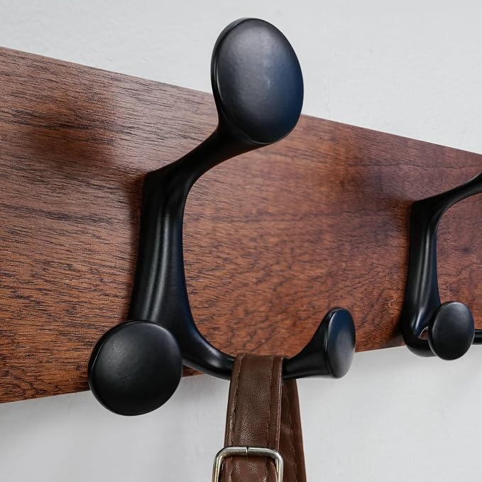 SKOLOO 24-Inch Wood Coat Rack Wall Mount with 5 Triple Hooks - Ideal for Family Entrances, Classrooms, and Pet Supplies Storage - Perfect Coat Hooks for Wall,Mahogany (Sapele)