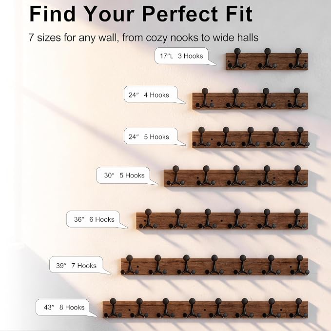 SKOLOO 36-Inch Wood Coat Rack Wall Mount with 6 Triple Hooks - Ideal for Family Entrances, Classrooms, and Pet Supplies Storage - Perfect Coat Hooks for Wall,Charred Golden Brown
