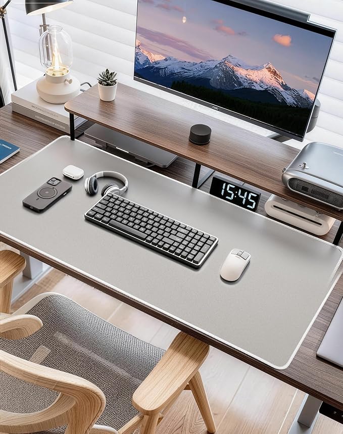 Reniteco Waterproof Large Gaming Mouse Pad with Durable Stitched Edges, Non-Slip Rubber Base, Grainy Jacquard Mouse Mat Desk Pad for Home Office Gaming, 31.5''x11.8''x0.12'', Matte Beige