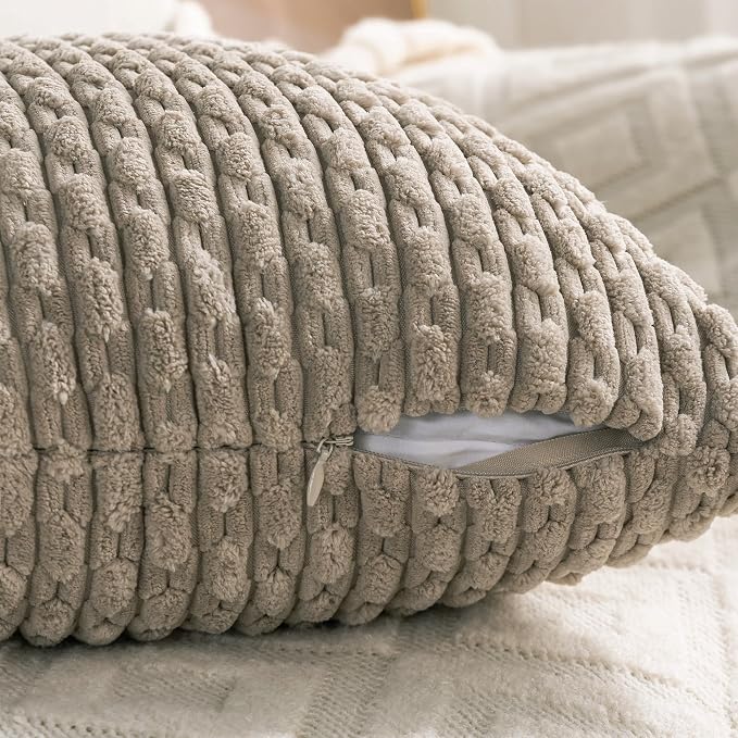 Set of 4 Taupe Decorative Throw Pillow Covers 22x22 Inch Corduroy Pillow Covers for Bed Couch Sofa Living Room Soft Square Cushion Cases