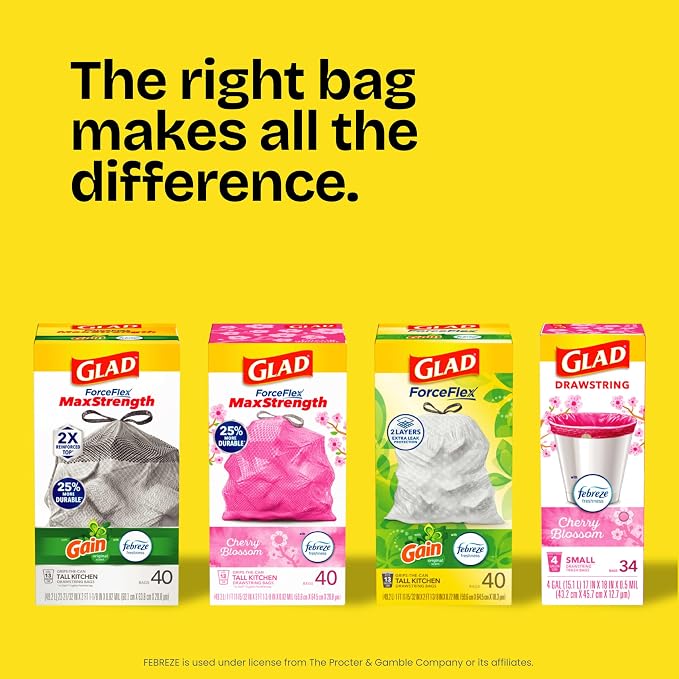 Glad ForceFlex Tall Kitchen Trash Bags, 13 Gallon, Fragrance Free, 110 Count (Package May Vary)