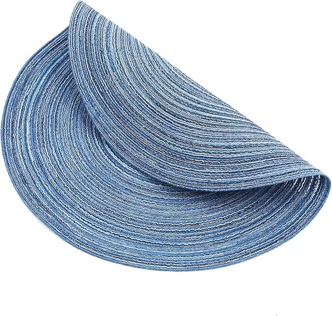 SHACOS Round Braided Placemats Set of 12 Circle Place Mats Cotton Polyester Kitchen Table Mats for Dining Table Wedding Party Decor (Blue Gray, 12)
