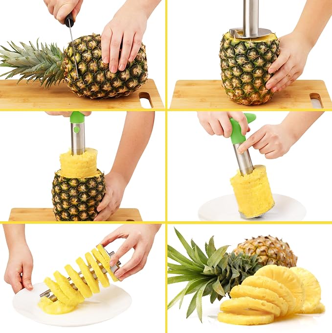 Zulay Kitchen Pineapple Corer and Slicer Tool – Stainless Steel Pineapple Cutter with Eye Remover Tool – Ergonomic Handle & Easy Core Remover – Reinforced Heavy-Duty Blade – Lime Green