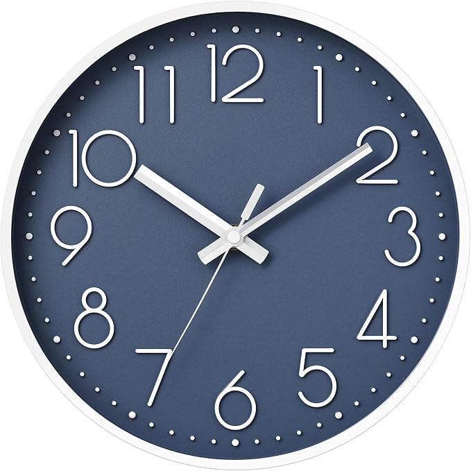 DAXSMY Wall Clock - 8 Inch Silent Non-Ticking Modern 3D Wall Clocks Battery Operated - Decorative Clock for Kitchen, Home Office, Bathroom, Bedroom(Azure Blue)