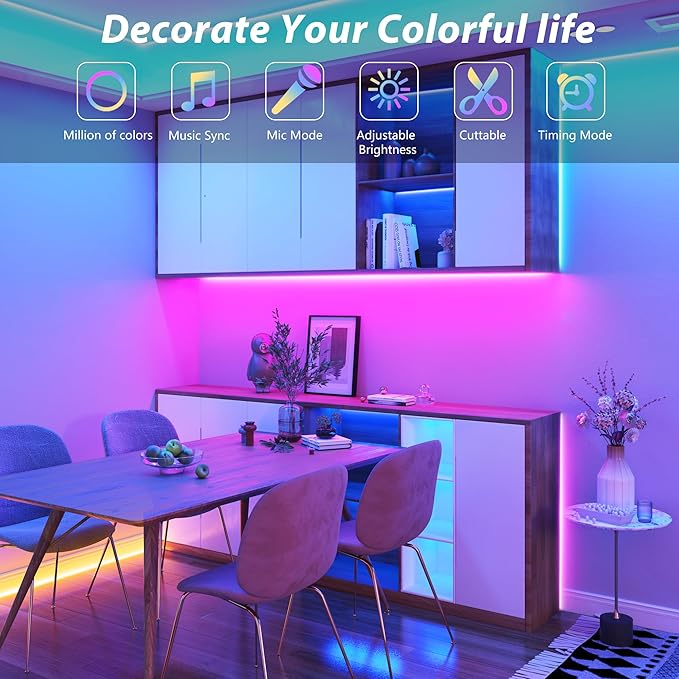 Ledagic 65.6 ft LED Lights for Bedroom Music Sync RGB LED Strip Lights with APP & Remote Control LED Lights for Room Home Party Christmas Wall Decor