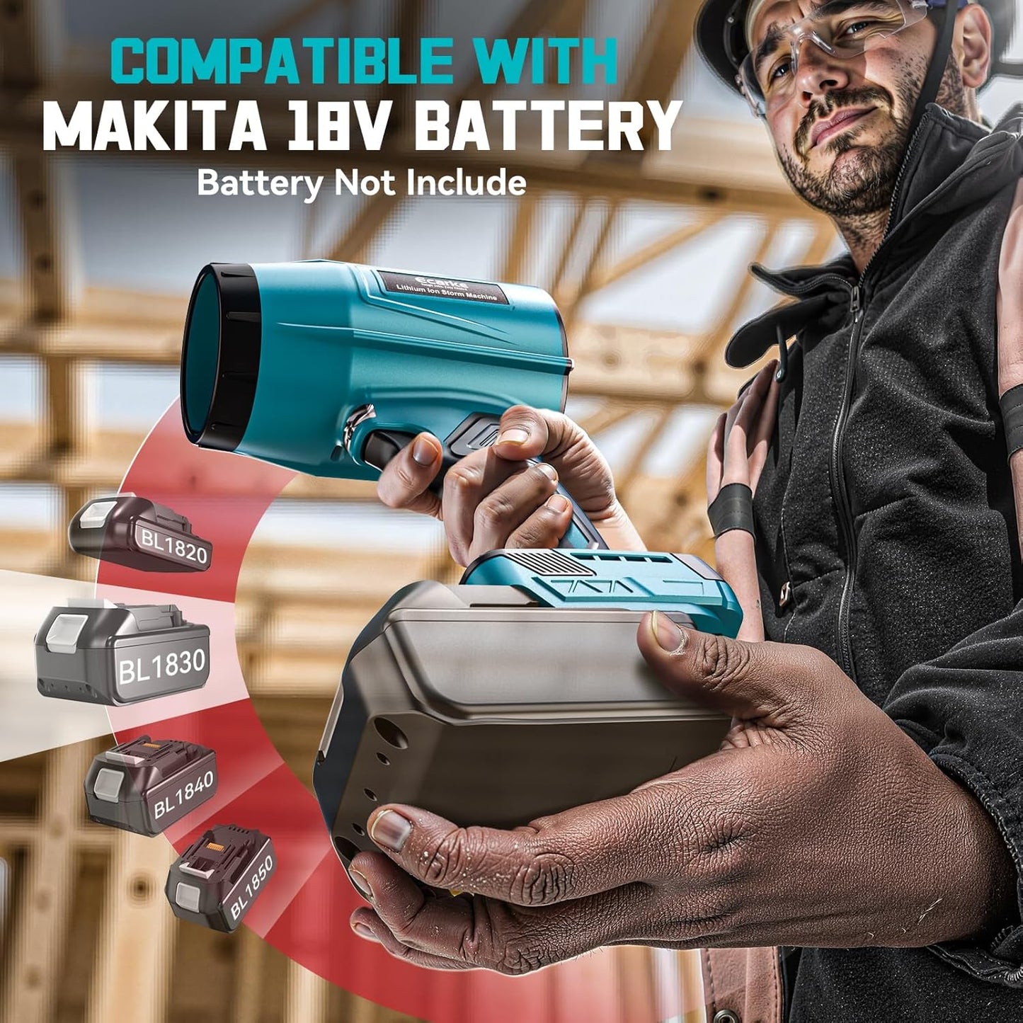 Leaf Blower Cordless Compatible with Makita 18V: Ecarke 800000RPM Portable Dust Cleaner, Electric Handheld Turbo Jet Blower Lightweight Brushless Motor for Patio Cleaning Garden Lawn Care (No Battery)